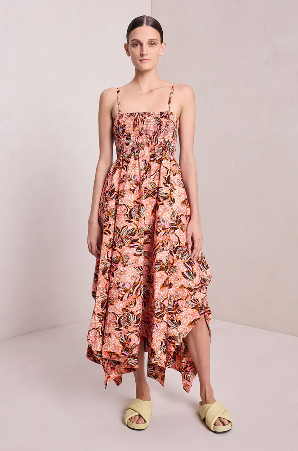 ALC Adriana Cotton Midi Dress Floral Pink Print