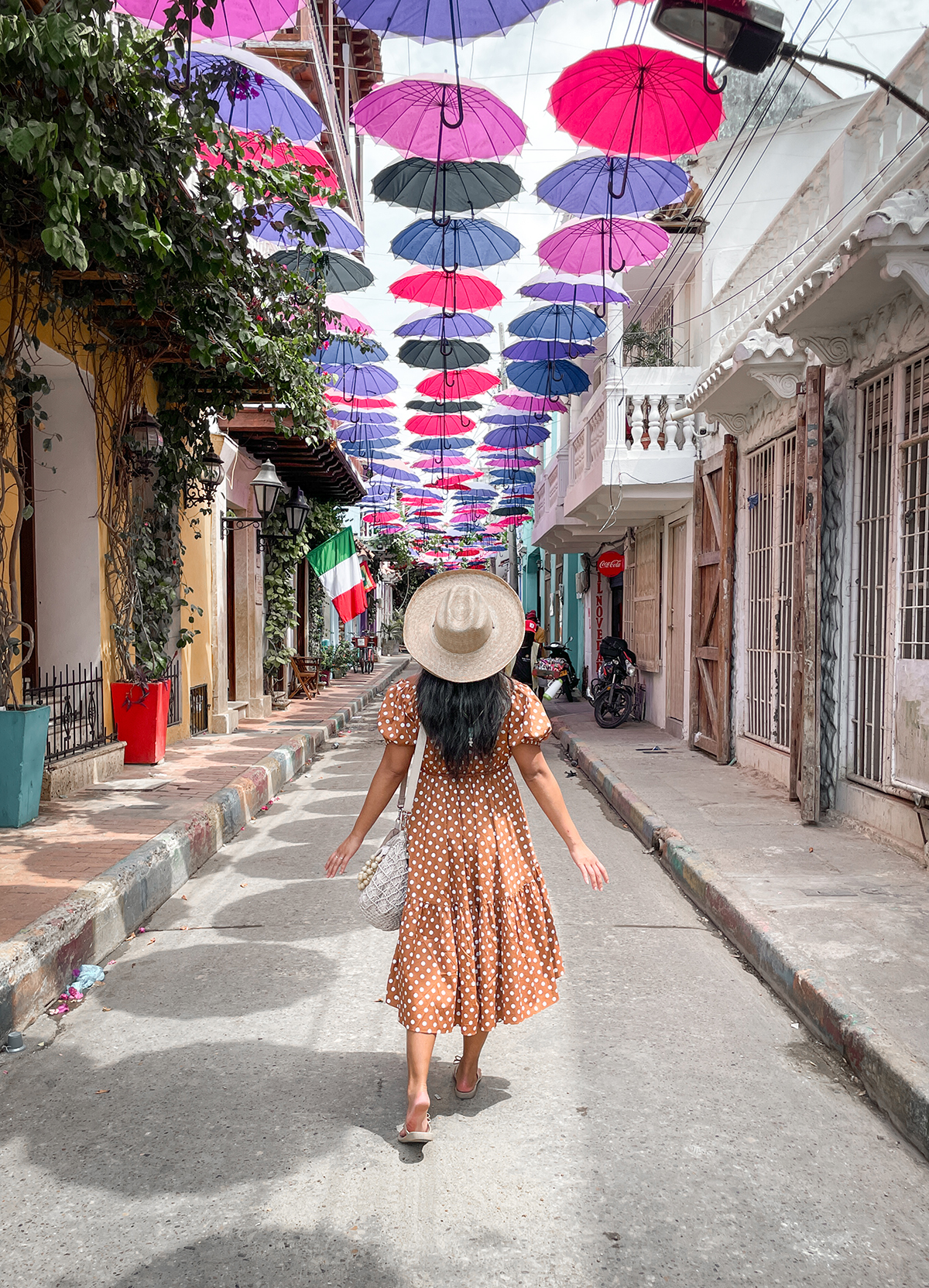 Colorful Umbrella Street in Getsemani Cartagena Colombia