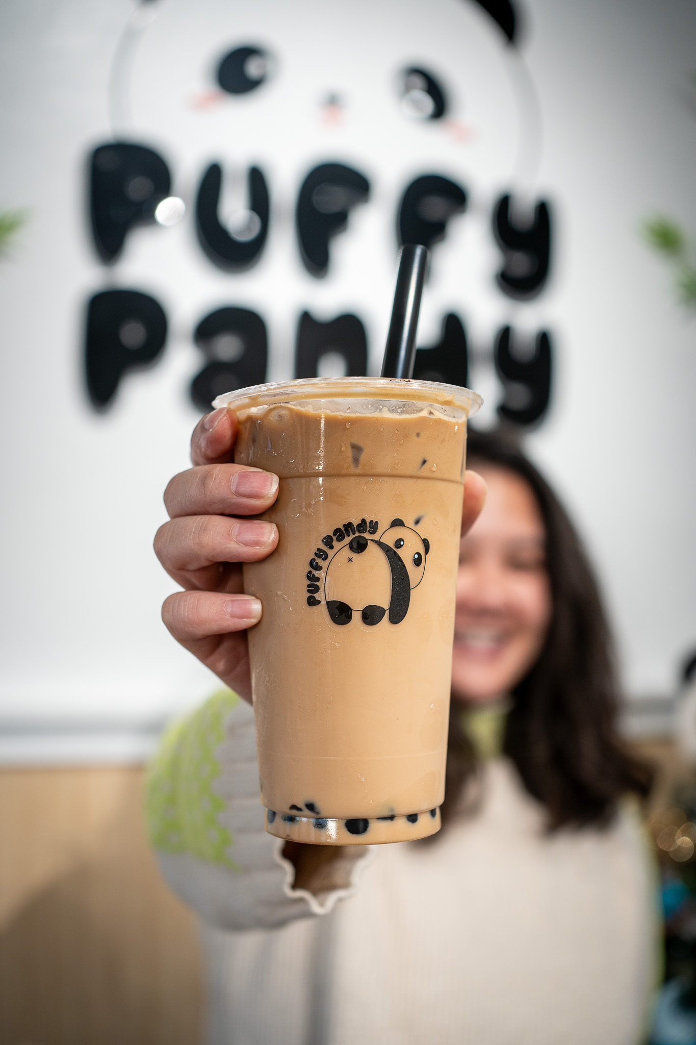 Puffy Pandy Milk tea with hello em vietnamese iced coffee and boba