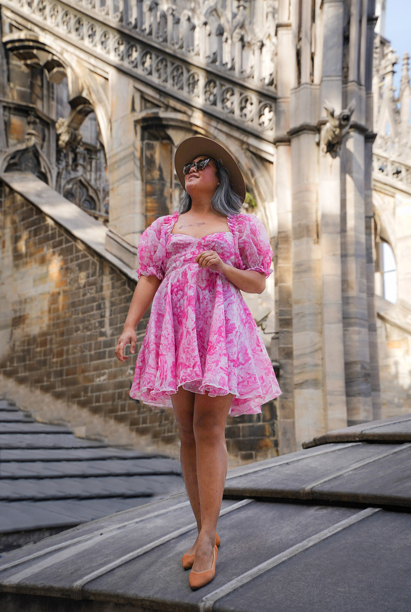 Milan Dome Duomo di Milano Selkie Parliament Dress Pink Toile Gigi pip Wren Hat Rothys Fawn Points