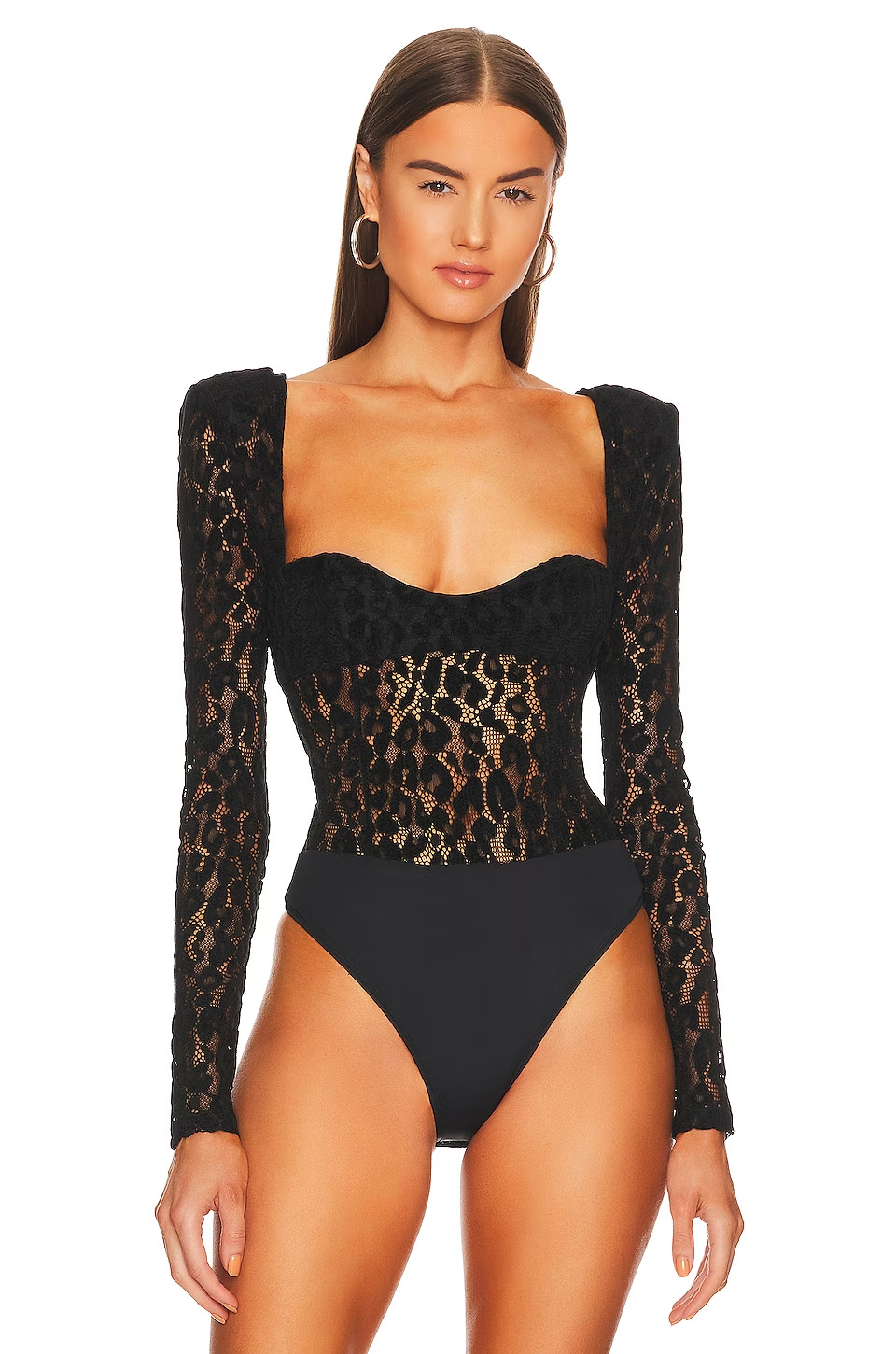 Michael Costello Zayleigh Bodysuit lace leopard