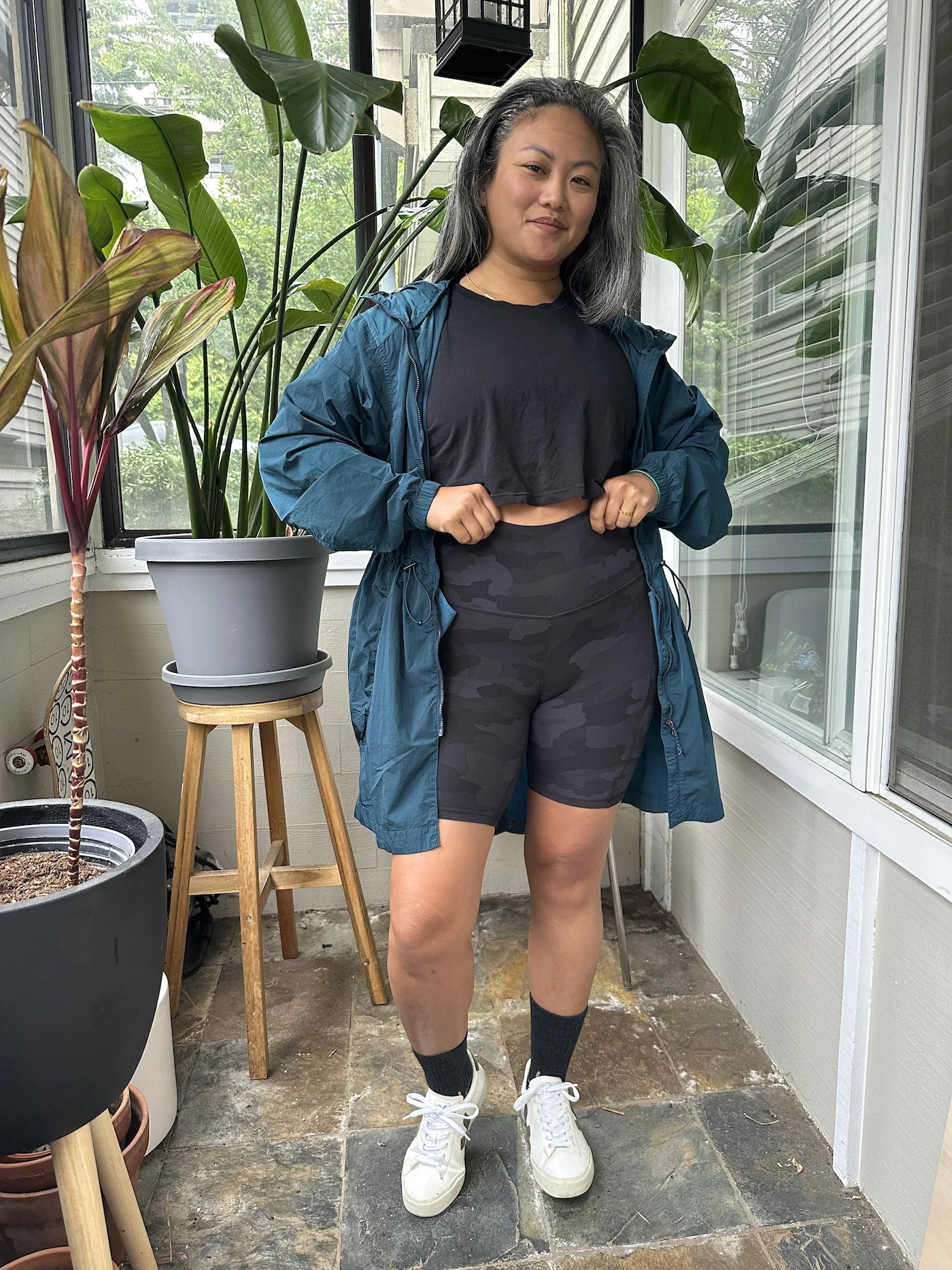Tentree Review Recycled Nylon Long Jacket teal front open