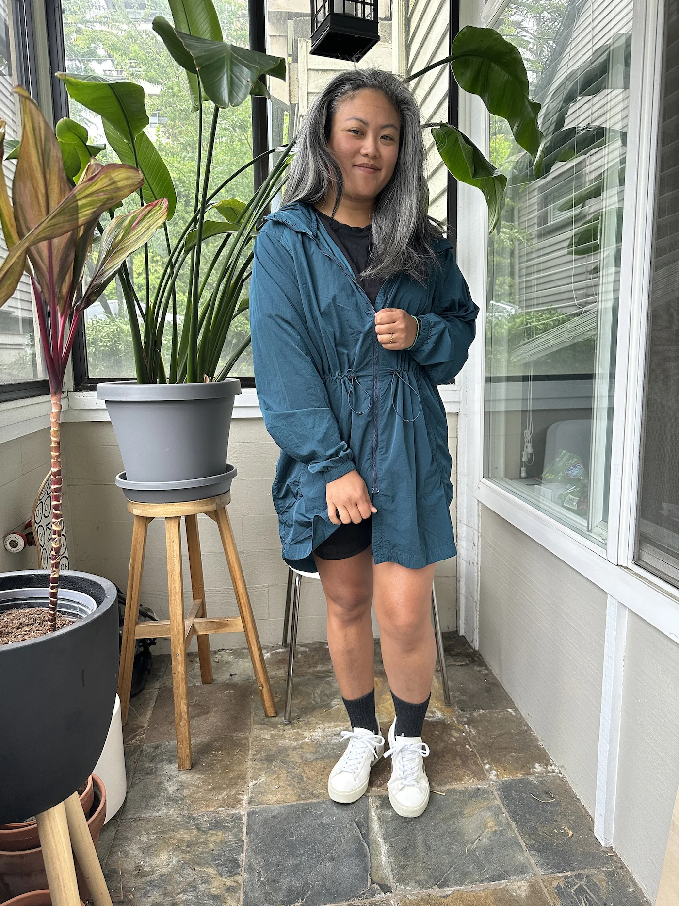 Tentree Review Recycled Nylon Long Jacket teal front