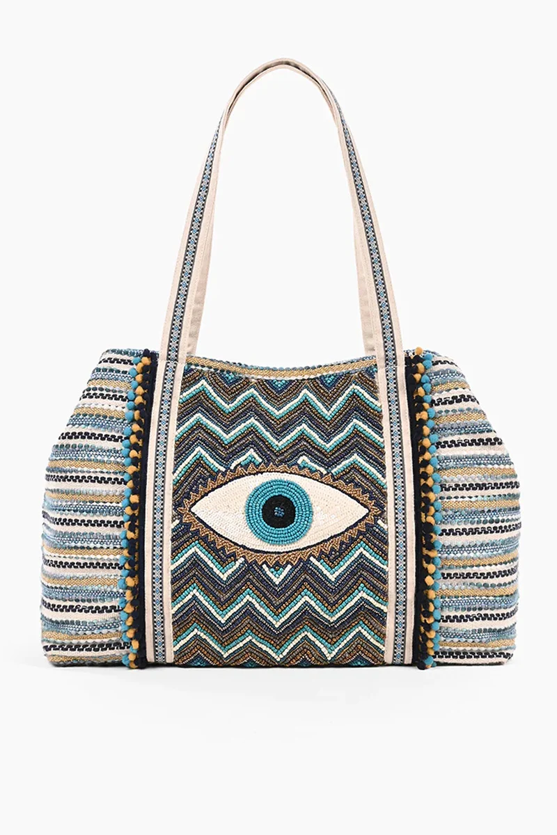 America and Beyond Grecian Night Evil Eye Tote Bag