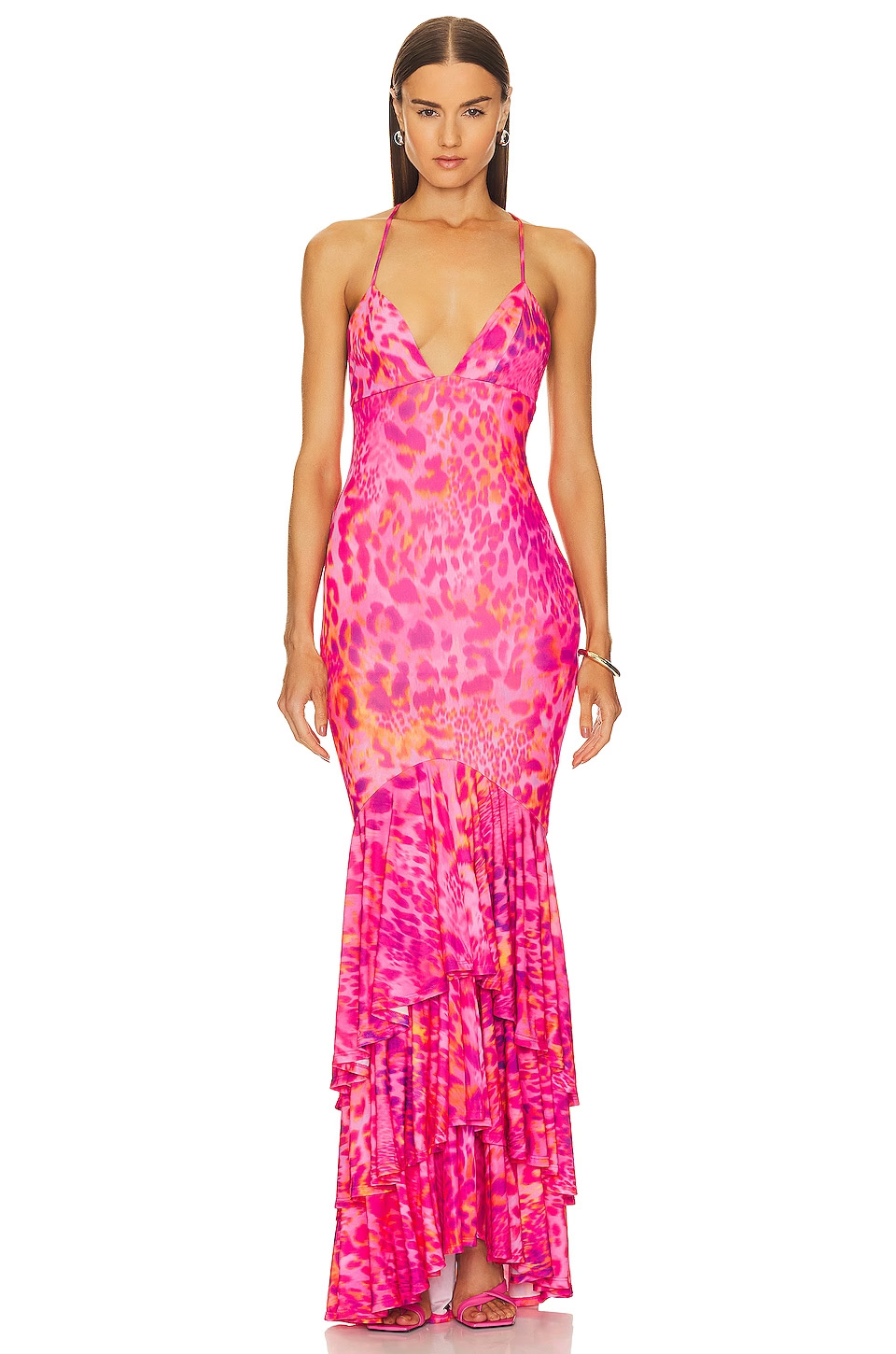 Michael Costello Suvi Maxi Dress Pink Animal Print