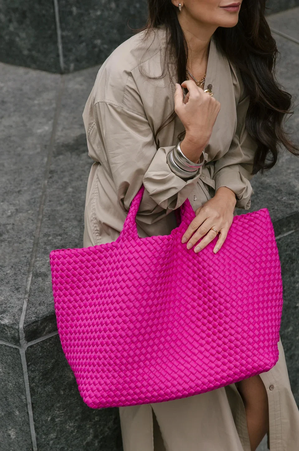 Naghedi hot miami PInk Woven St Barths Tote large