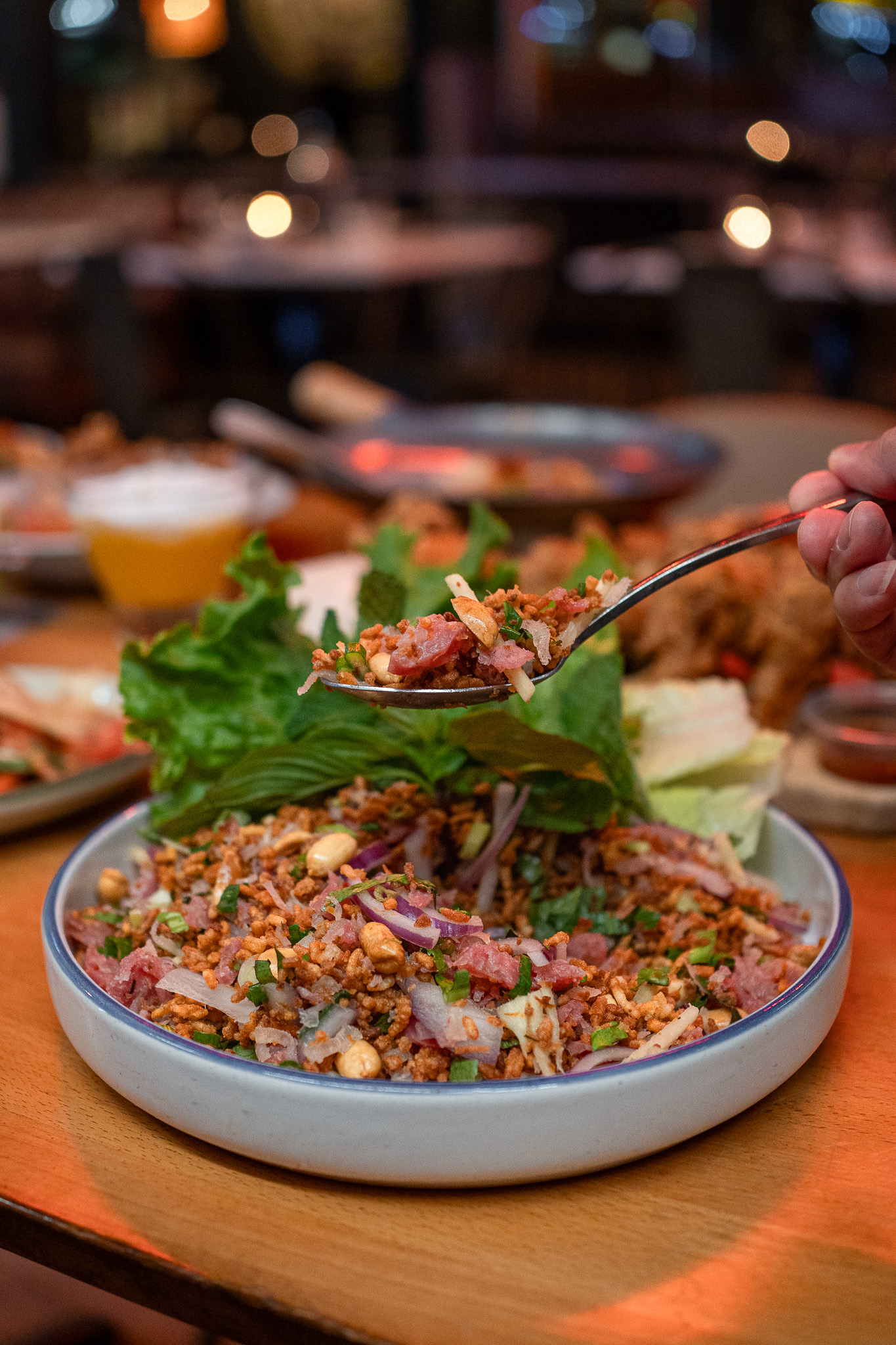 Nam Khao Crispy Rice Salad from Kin Len Thai Night Bites Seattle WA