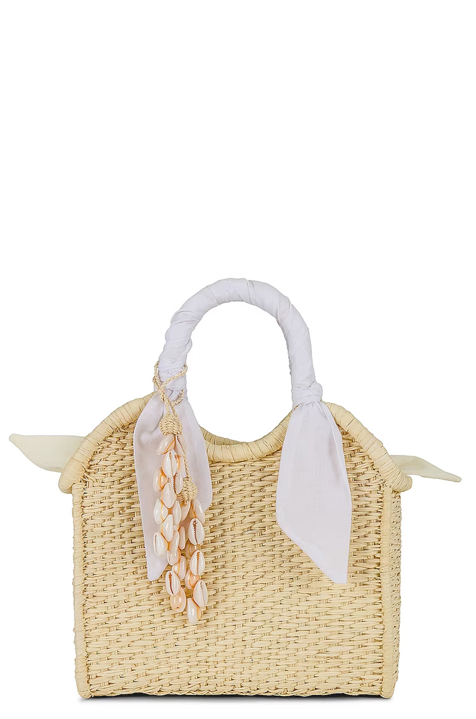 Sensi Studio Mini straw Handbag Seashell Charm