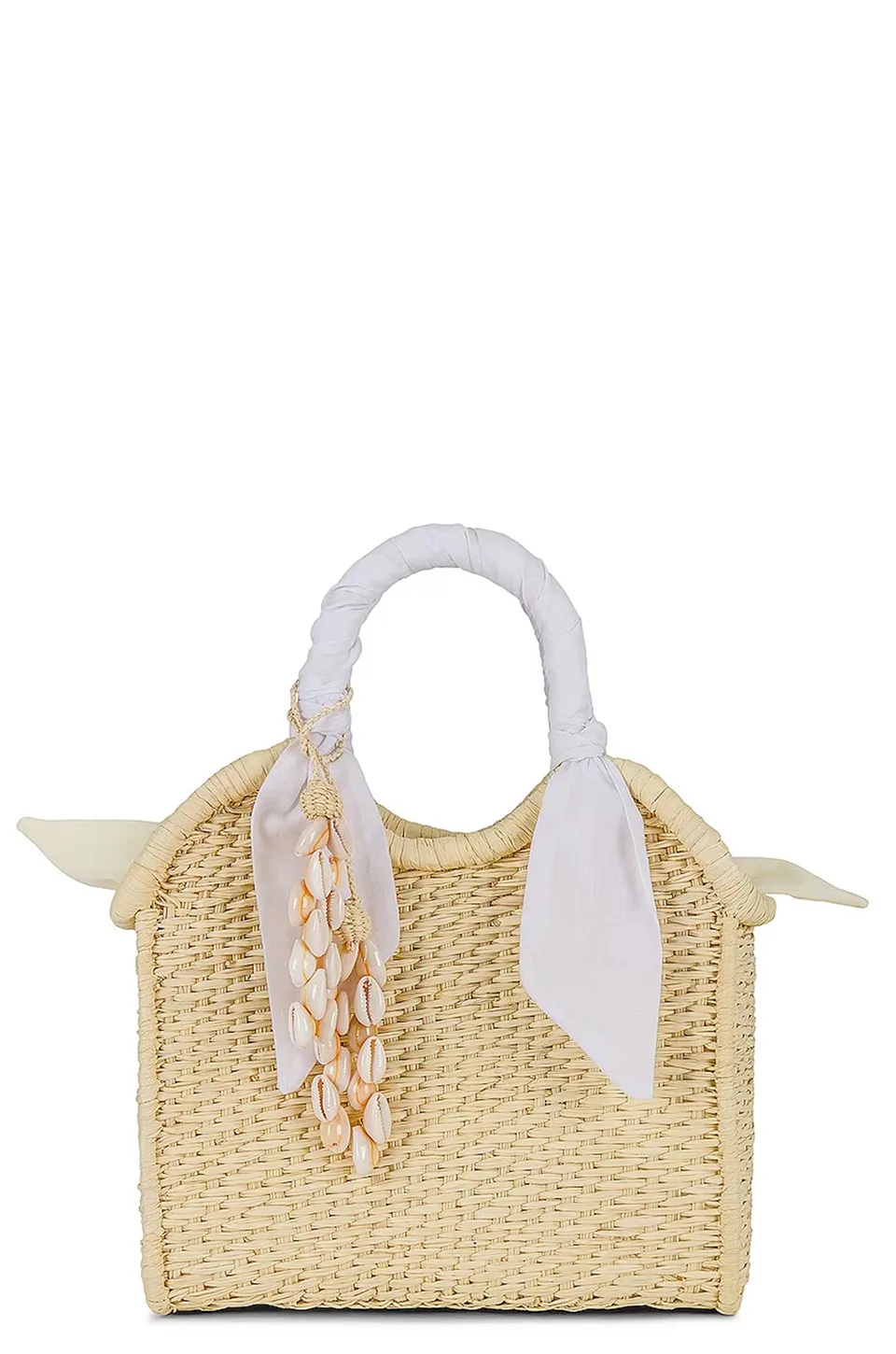 Sensi Studio Mini straw Handbag Seashell Charm