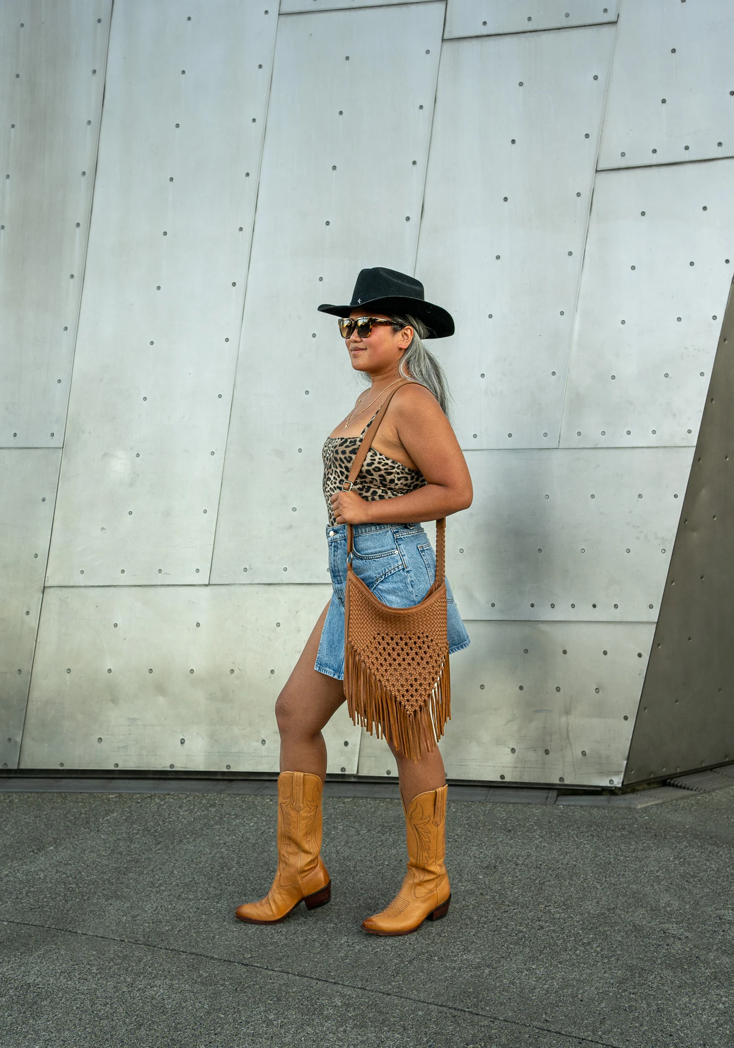 Tecovas Western Boots GRLFRND Jasmine Mini Skirt Augustine Dolly Hat The Sak Filmore crossbody bag