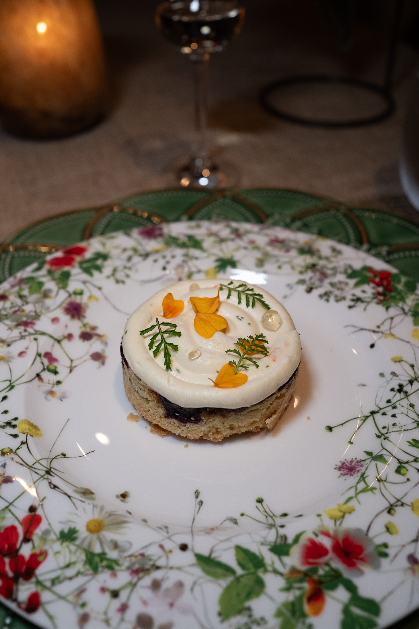 Herbfarm Valley of Eden Tasting Menu July 27 2023 8th course The Berry Patch Blueberry crostada with tangerine gem marigold cream