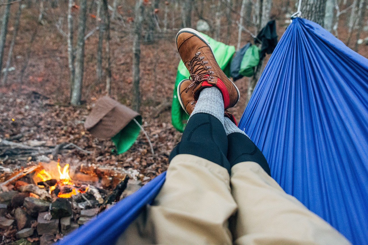 campsite campfire in hammock