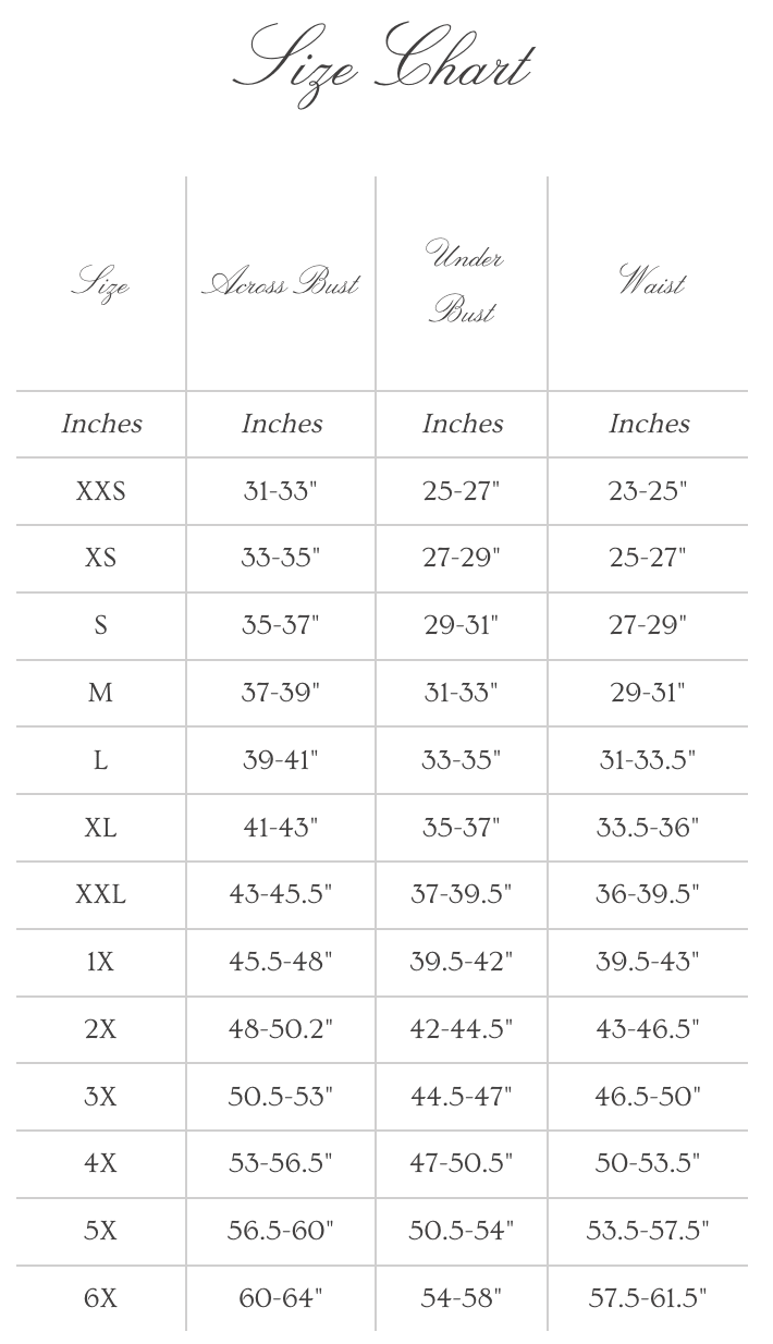 Selkie Size Chart