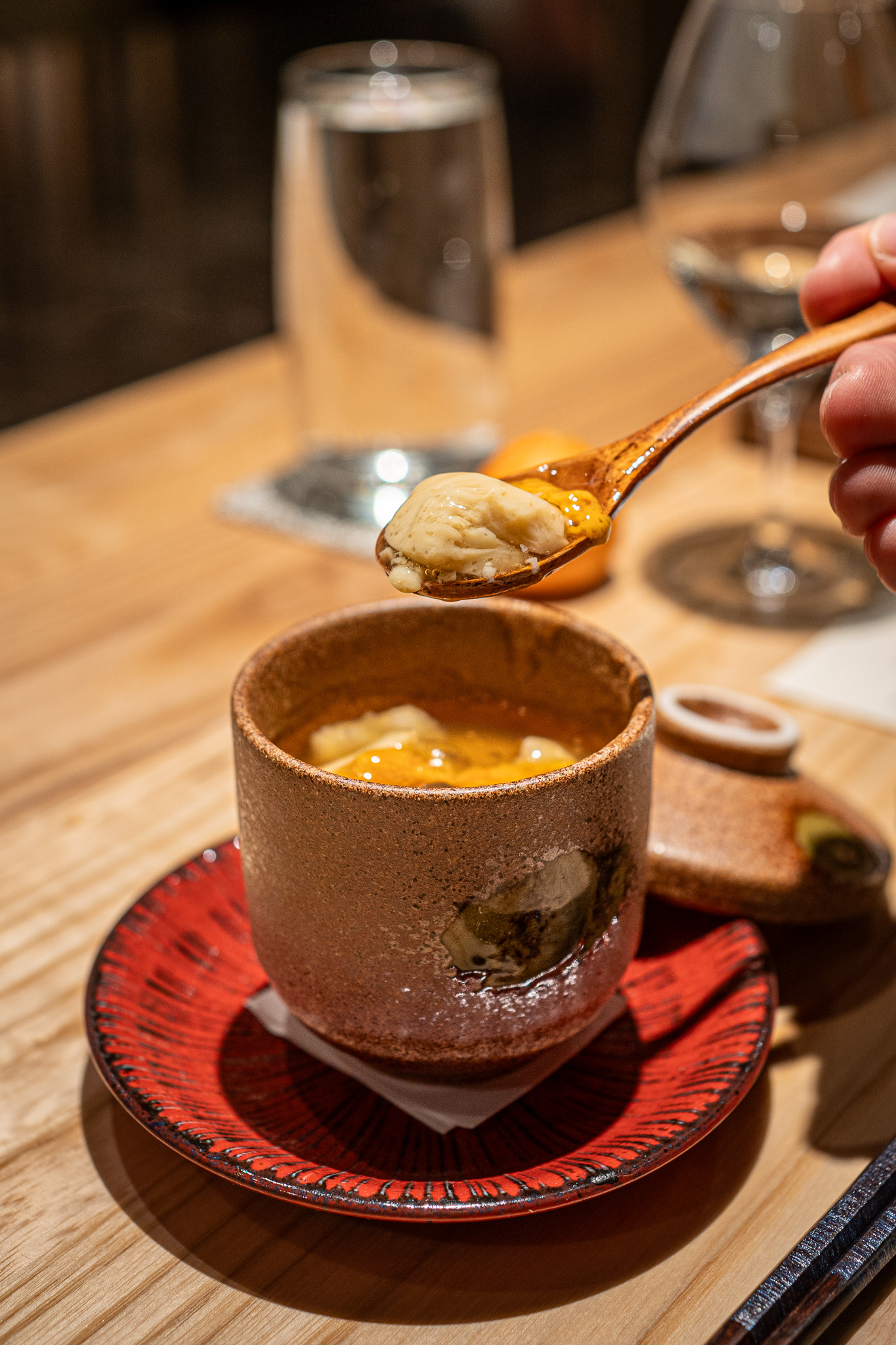 Shrimp Flavored Chawanmushi topped with Uni Towa Redmond Kaiseki Restaurant