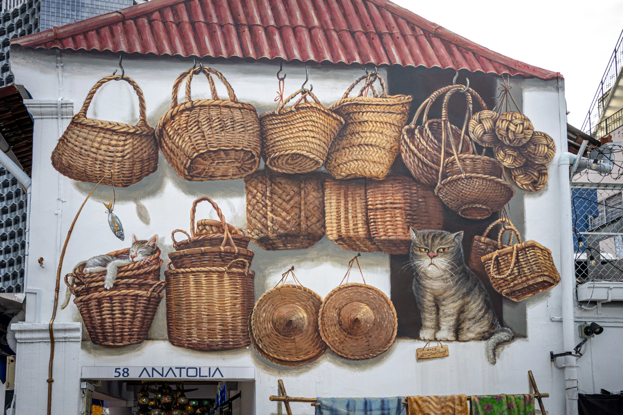 Yip Yew Chong baskets Street Art in Kampong Glam