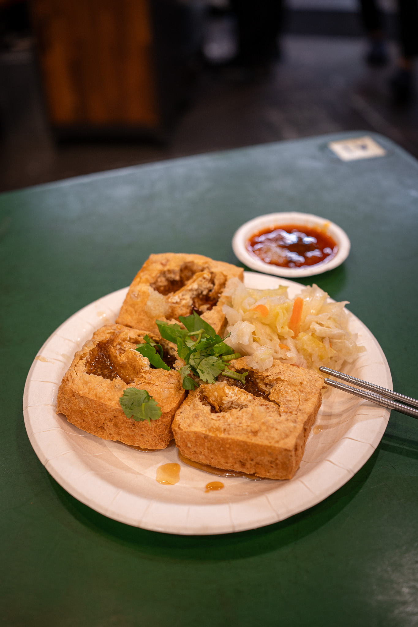chou dou fu Deep fried stinky tofu filled with sauce Taipei Taiwan