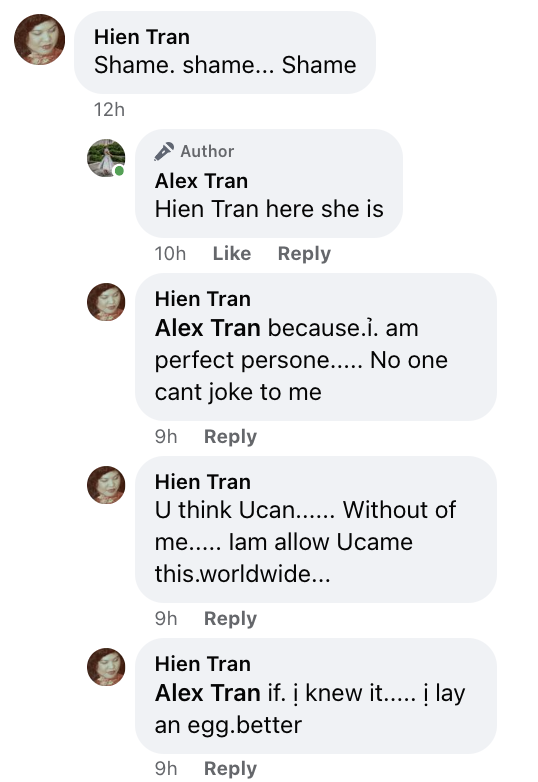 hien tran mother being abusive on my facebook post always the victim