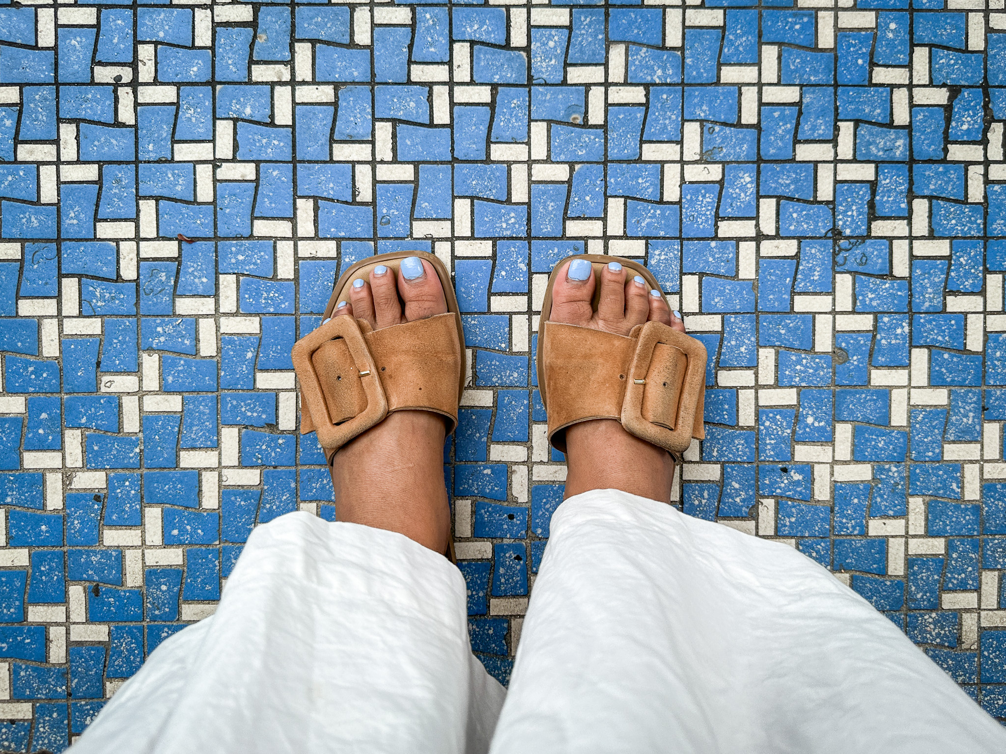 colorful blue tiles on floor Georgetown Penang Malaysia