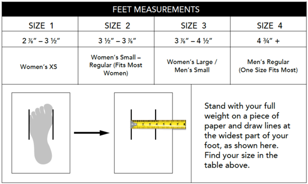 yoga paws foot measurements size chart