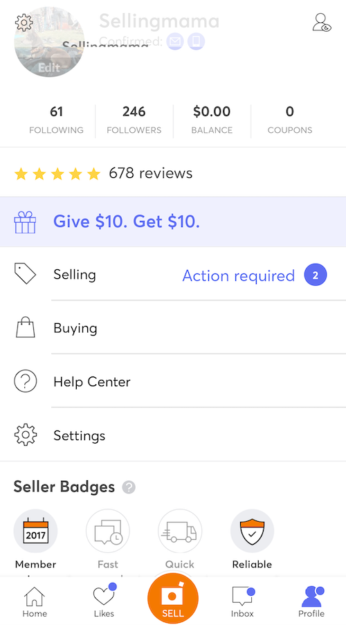 mercari review seller profile