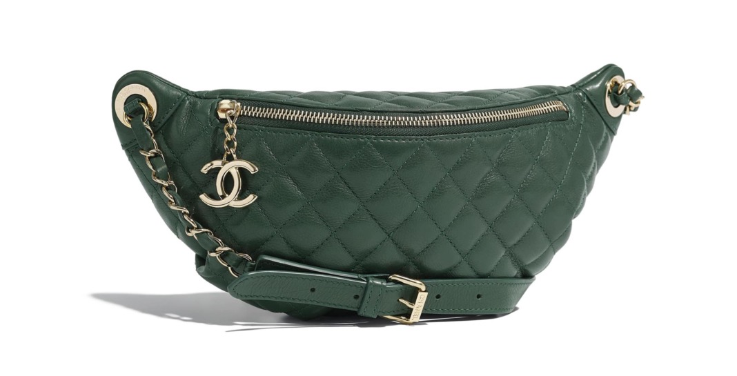 chanel waist-bag-green-calfskin-gold-tone-metal-calfskin-gold-tone-metal