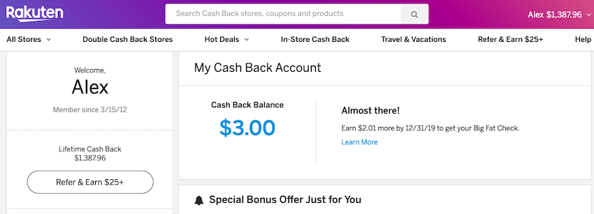 rakuten cash back review account portal