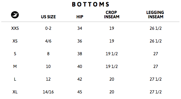 glyder size chart