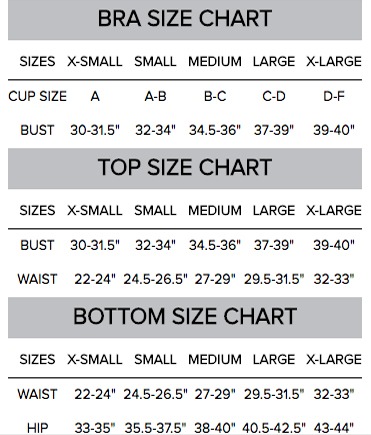 NUXactive size chart athletic wear