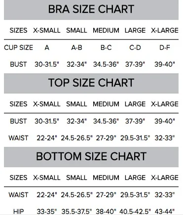 NUXactive size chart athletic wear