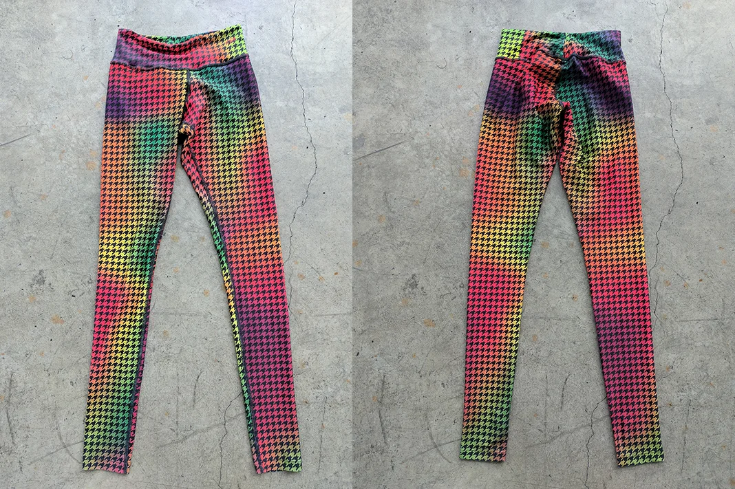 body angel activewear rainbow houndstooth leggings front back