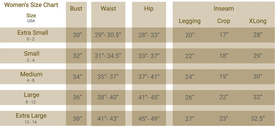 liquido size chart womens