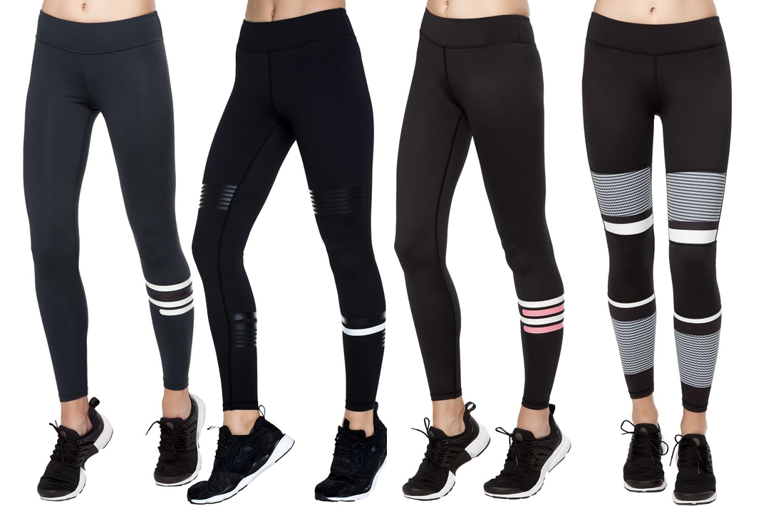 Lilybod Activewear Leggings (left to right): Fleur - Midnight Zero, Coco -Shadow Lux, Fleur - Violet Neutral, Pia - Super Air Leggings