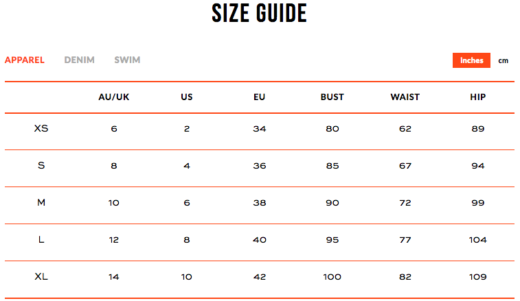 p.e nation size guide