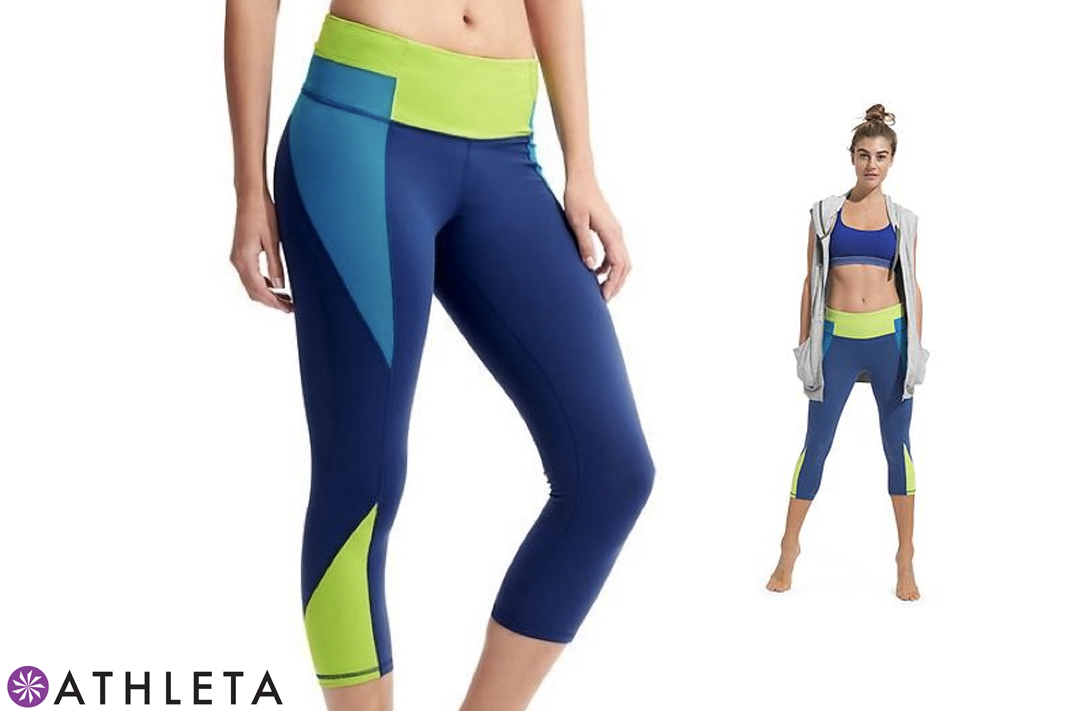 athleta colorblock chaturanga leggings green navy blue