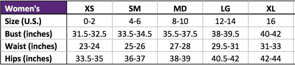 barbells to bombshells size chart