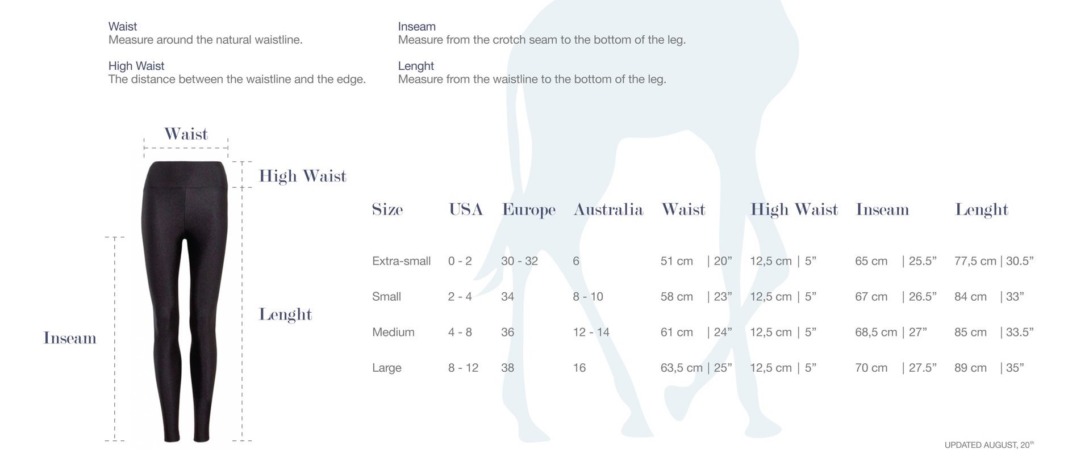 Forlegs activewear size chart
