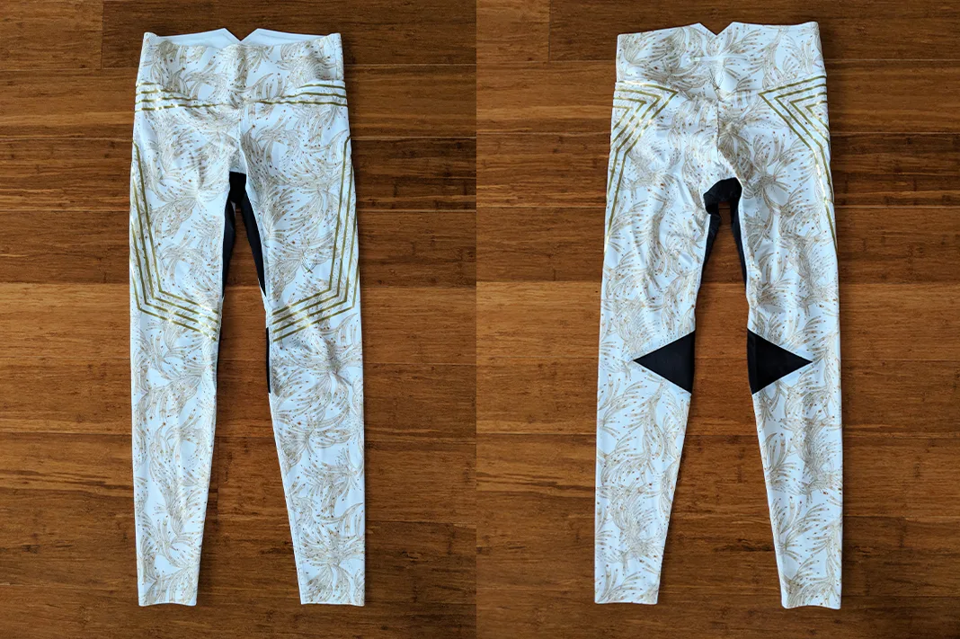 lucas high review goldleaf foil print leggings front back