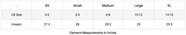 Scout Designs size chart