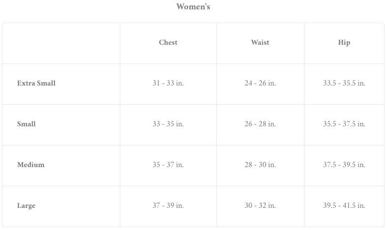 year of ours size chart