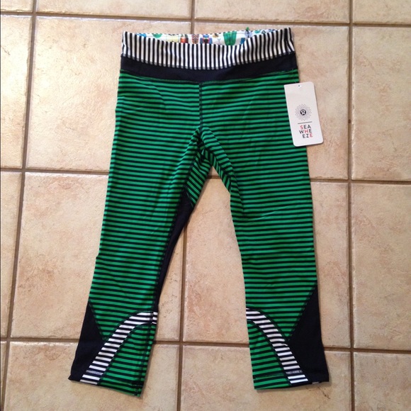 lululemon run inspire crop leggings seawheeze green stripe