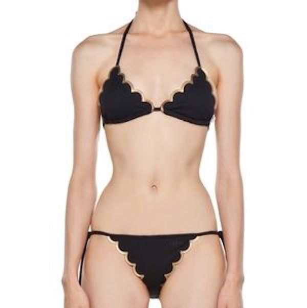 chloe scallop trim gold black bikini set front