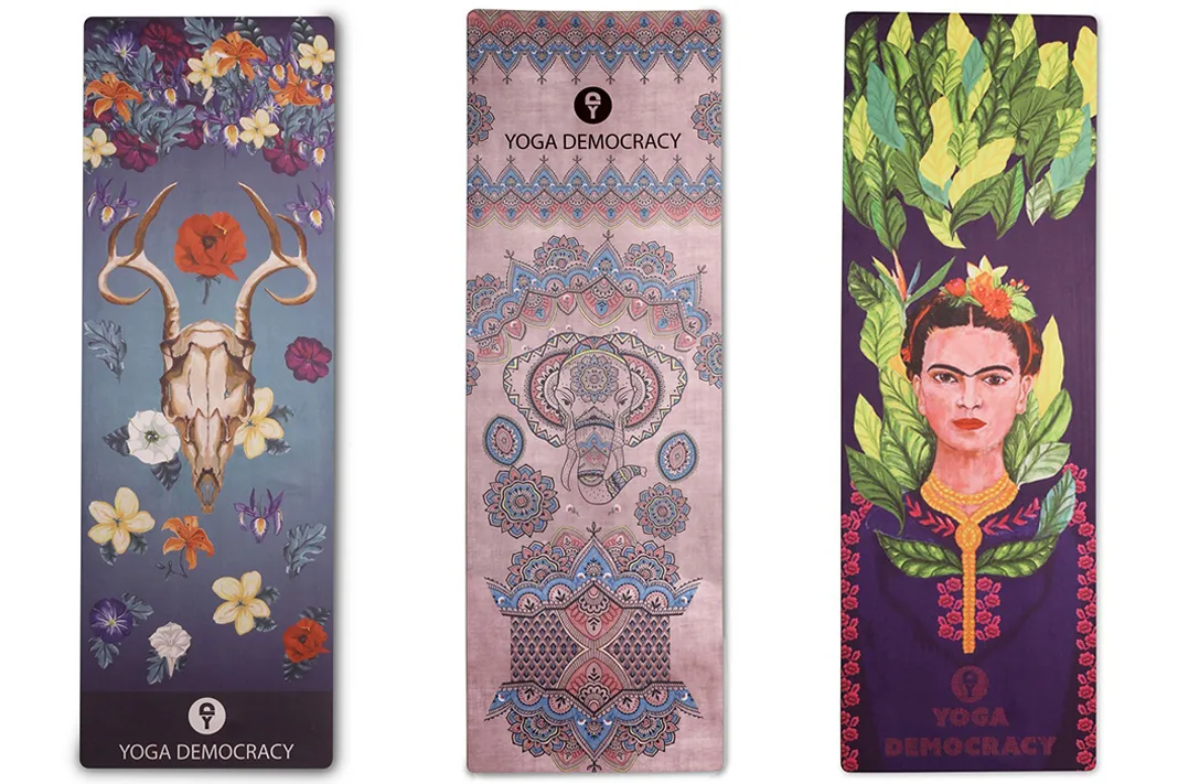 Yoga Democracy Yoga Mat Designs (left to right): Georgia, Mystic Elephant and Frida