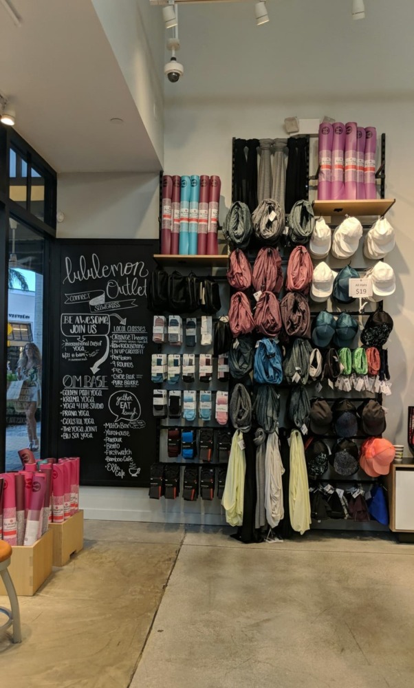 lululemon outlet accessory wall and yoga mats