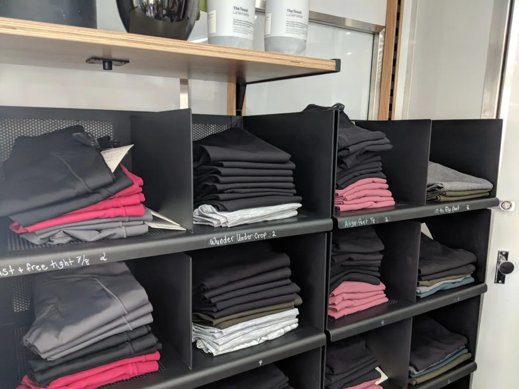 lululemon truck retail store womens bottoms rack