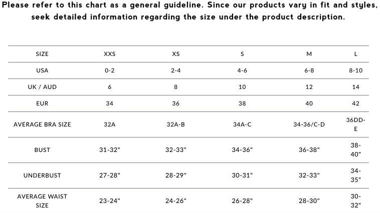 varley size chart