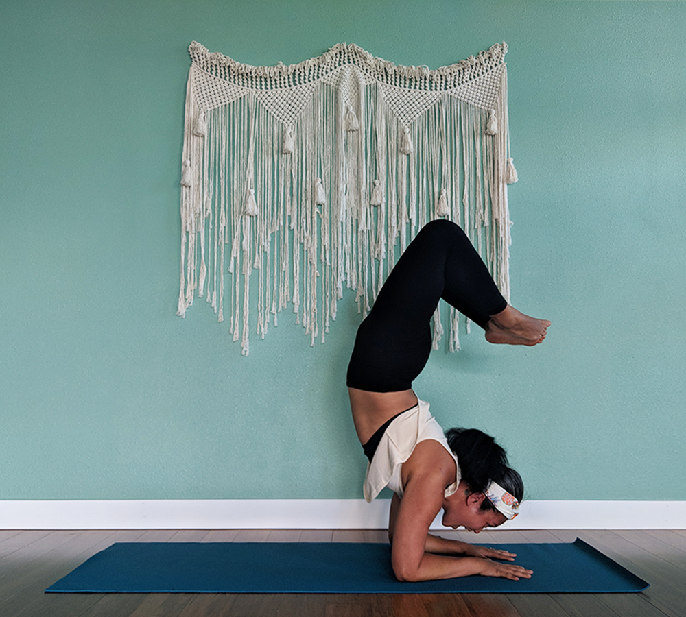 Wearing lululemon Align pants, Carbon38 crop tank and Niyama Sol cross bra.