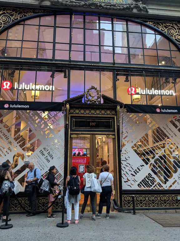 Storefront of the lululemon 20th Anniversary party in New York.