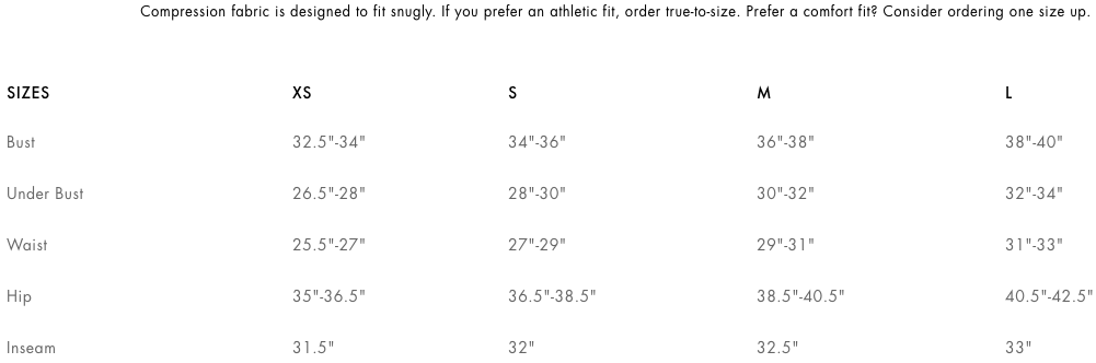 ghost flower activewear size chart