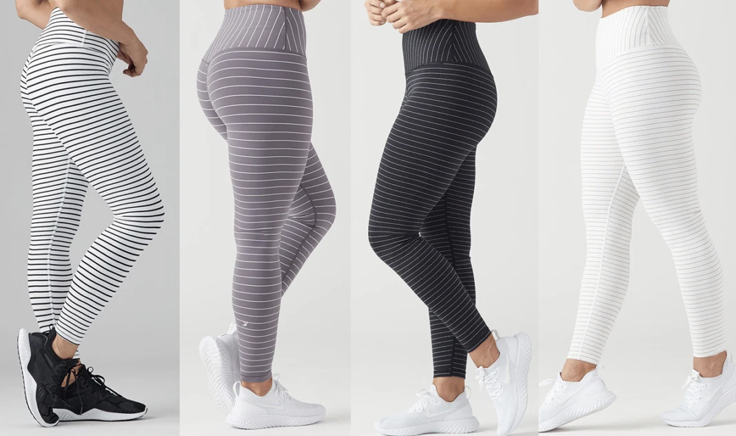 Black White Striped Yoga Leggings, Horizontal Stripes Yoga Pants