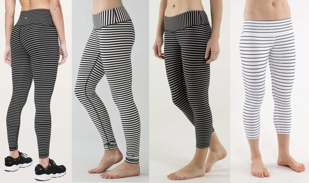 Grey Striped Women's Yoga Leggings, White Gray Horizontal Striped Long Yoga  Tights-Made in USA/EU